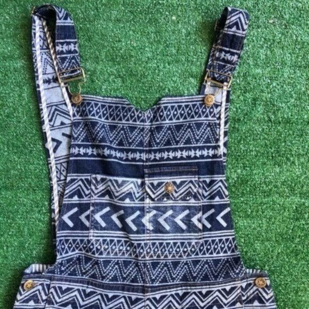 Under Skies Denim Short Overall White Print Size S - Picture 9 of 10